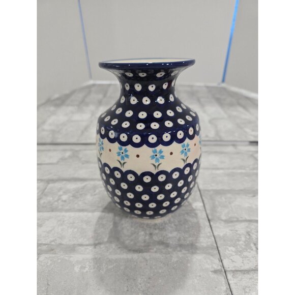 Boleslawiec Handmade Blue Eyed Peacock Pitcher Vase‎ 7" Floral Cobalt - Picture 1 of 10